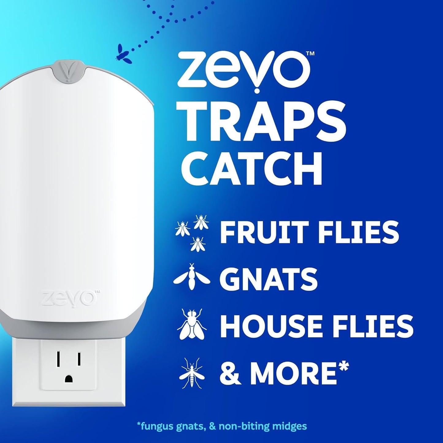 2 Flying Insect Traps & 2 Refill Cartridges - Plug in Fly Trap & Indoor Bug Catcher for Gnats, House & Fruit Flies - Blue & UV Light Technology, Mess-Free Alternative to Bug Zapper